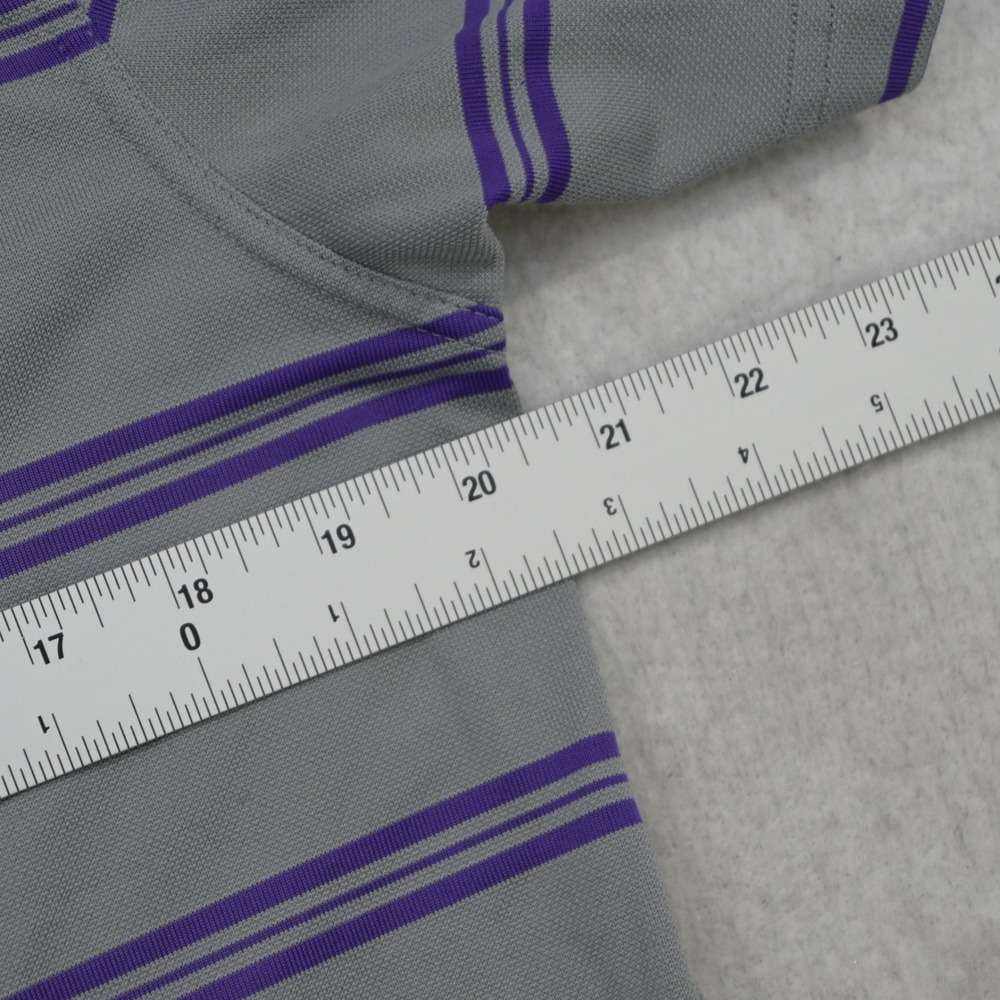 Under Armour Polo Shirt Mens Medium Gray Purple Striped Short Sleeve HeatGear - Picture 9 of 11